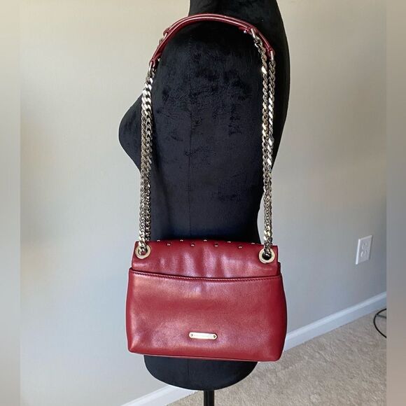 Rebecca Minkoff Heart Studded Red Quilted Leather Adjustable Crossbody Bag - Picture 6 of 13